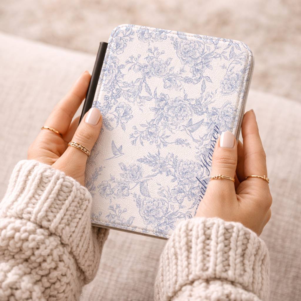 Personalized Blue Floral Toile Kindle Case