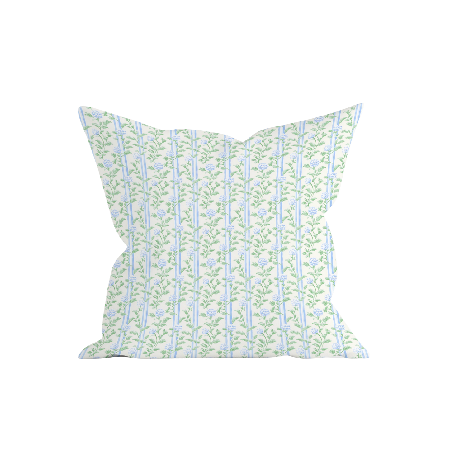 Blue Floral Stripe Pillow Cover