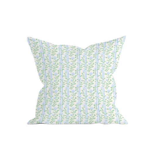 Blue Floral Stripe Pillow Cover