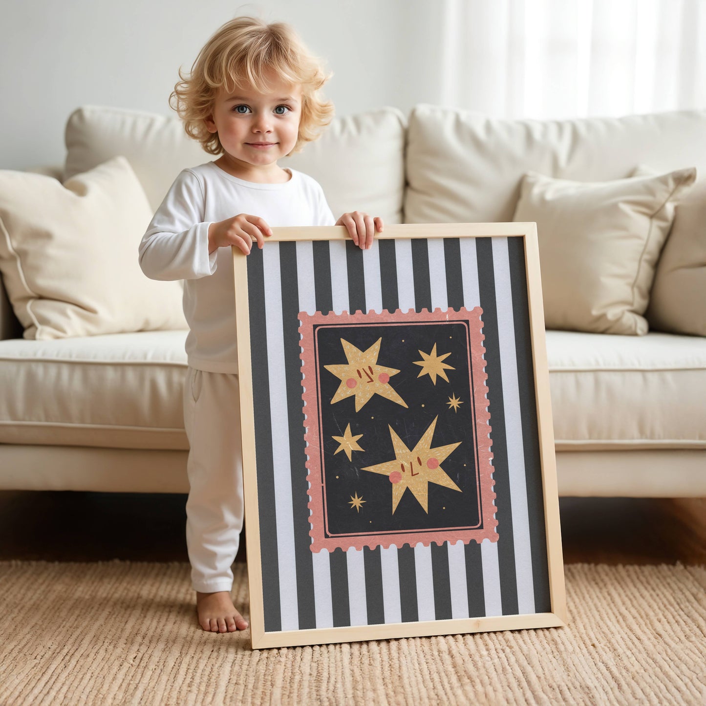 Vintage Star Art Print – Classic Stripes with Gold Star Motif