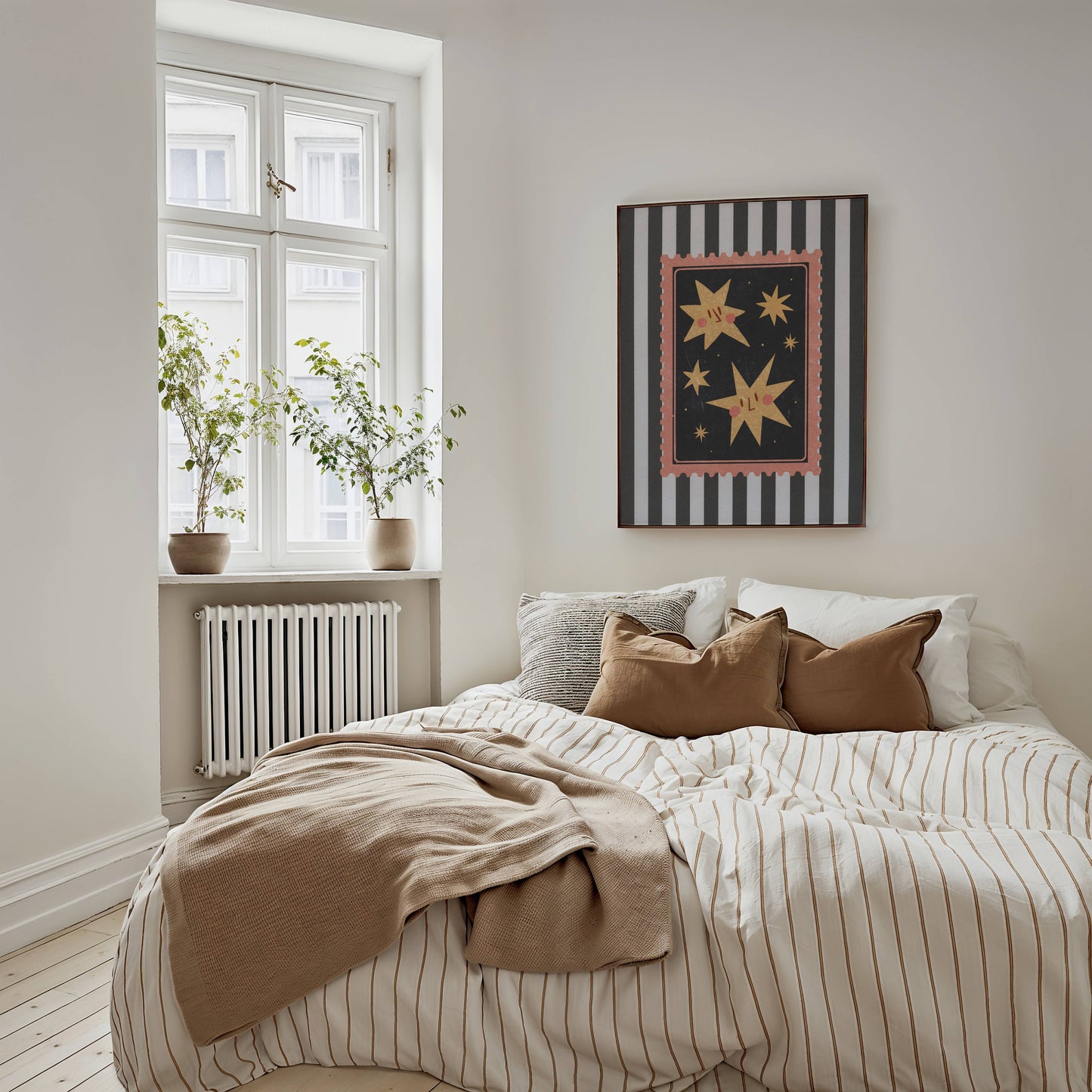 Vintage Star Art Print – Classic Stripes with Gold Star Motif