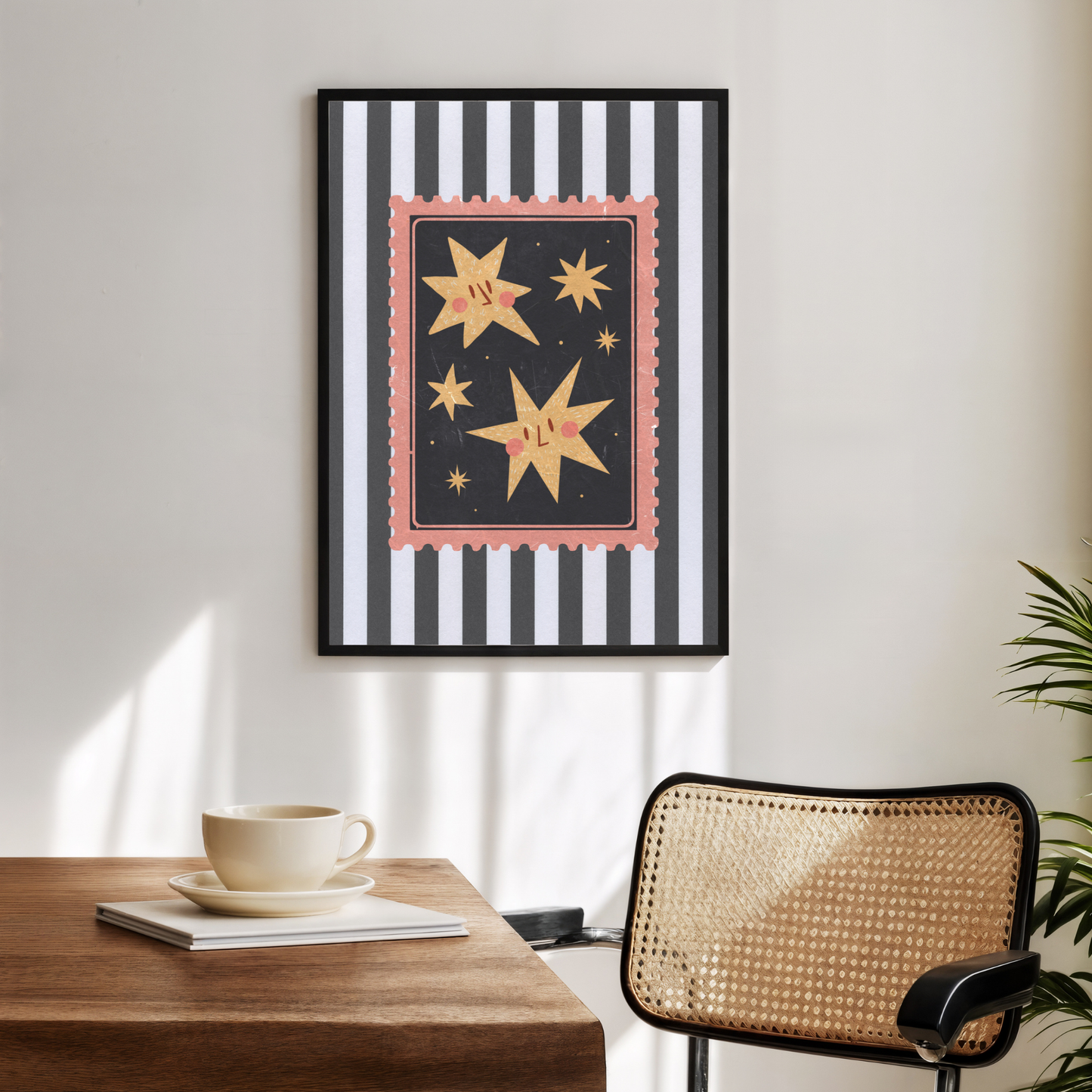 Vintage Star Art Print – Classic Stripes with Gold Star Motif