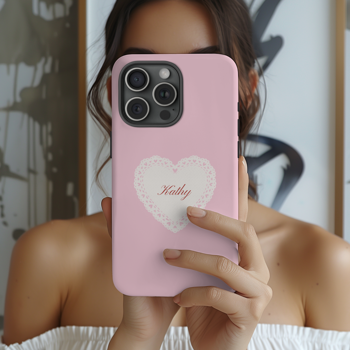 Personalized Pink Lace Heart Phone Case