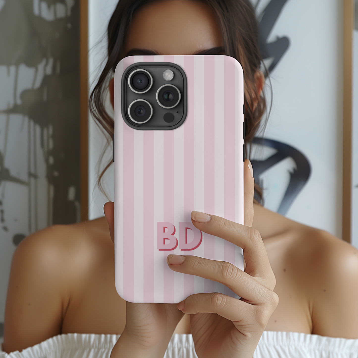 Monogram Pink Striped Phone Case