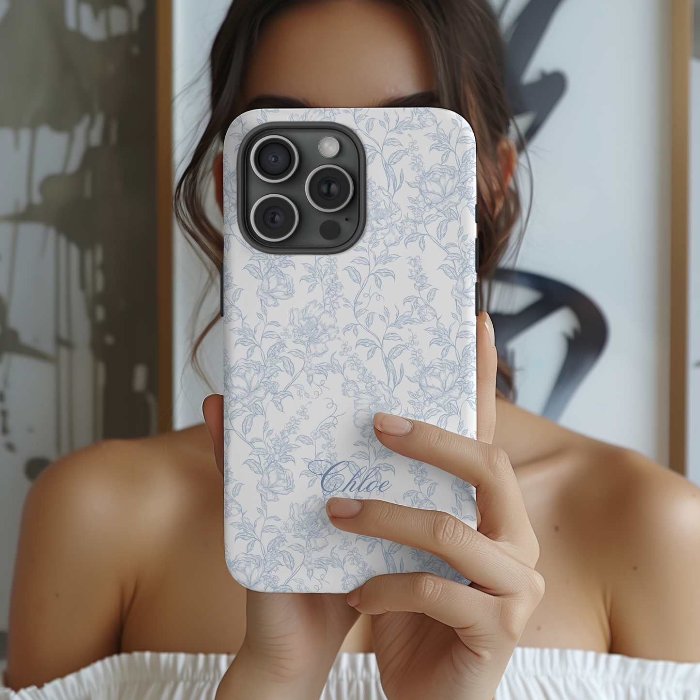 Personalized Blue Floral Phone Case