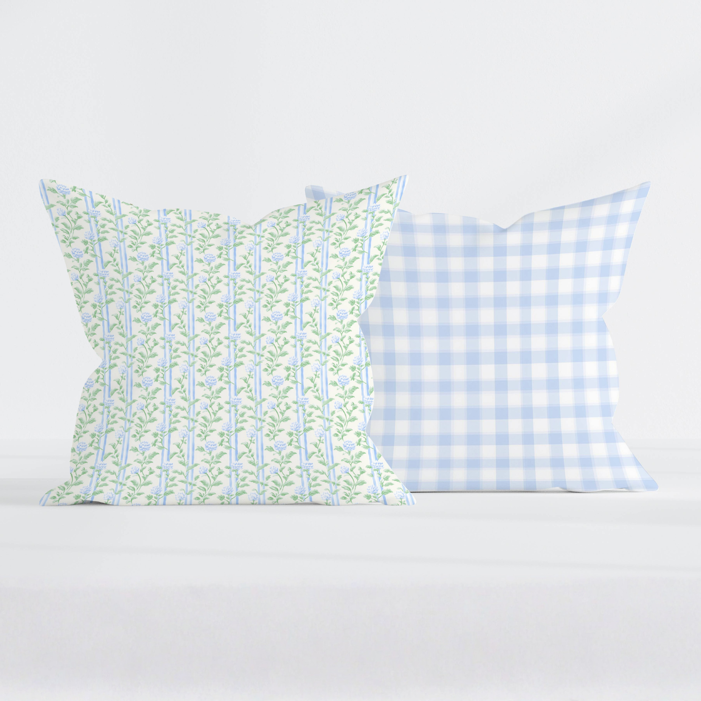 Blue Floral Stripe Pillow Cover