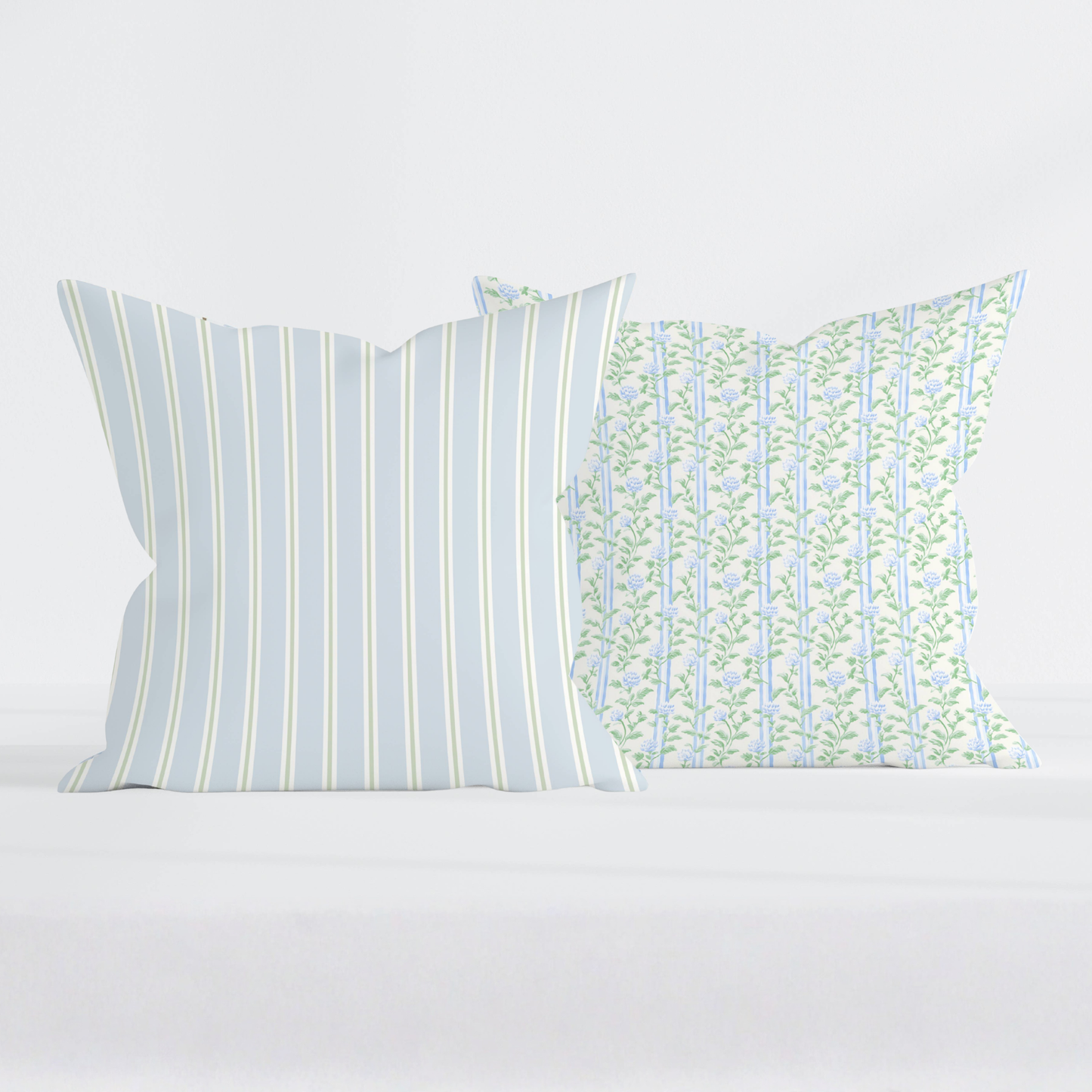 Blue & Sage Stripe Pillow Cover