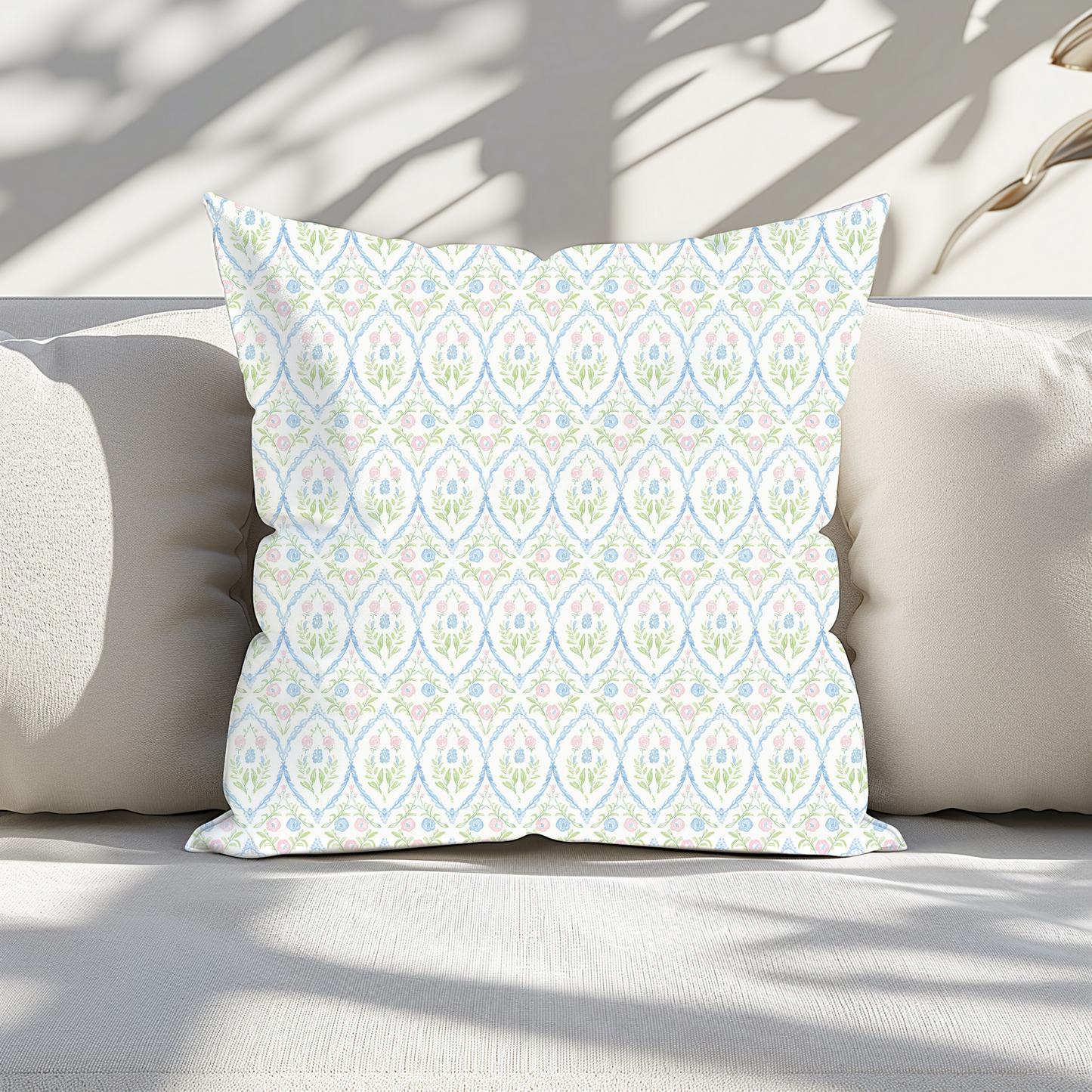 Pastel Floral Pillow Cover – Vintage-Inspired Soft Pattern Cushion