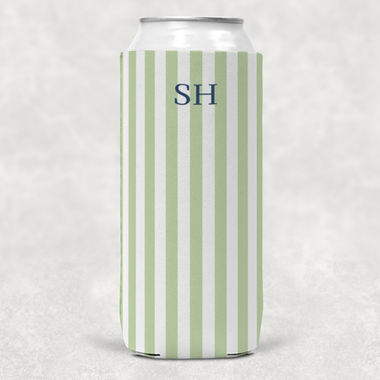 Personalized Slim Can Cooler – Everyday Personalized Essential (Sage Green Stripe)