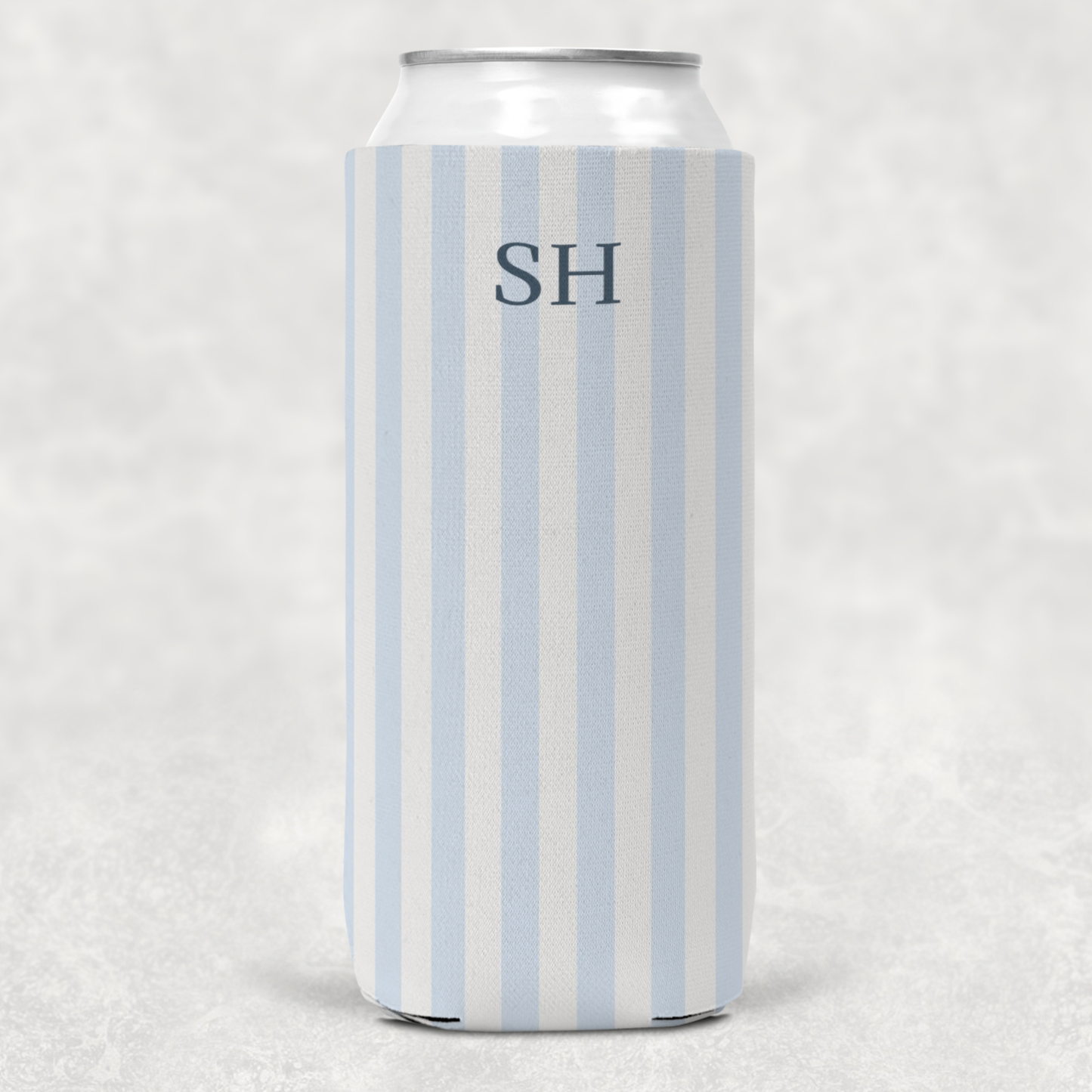 Personalized Slim Can Cooler – Custom Drink Sleeve (Soft Blue Stripe)